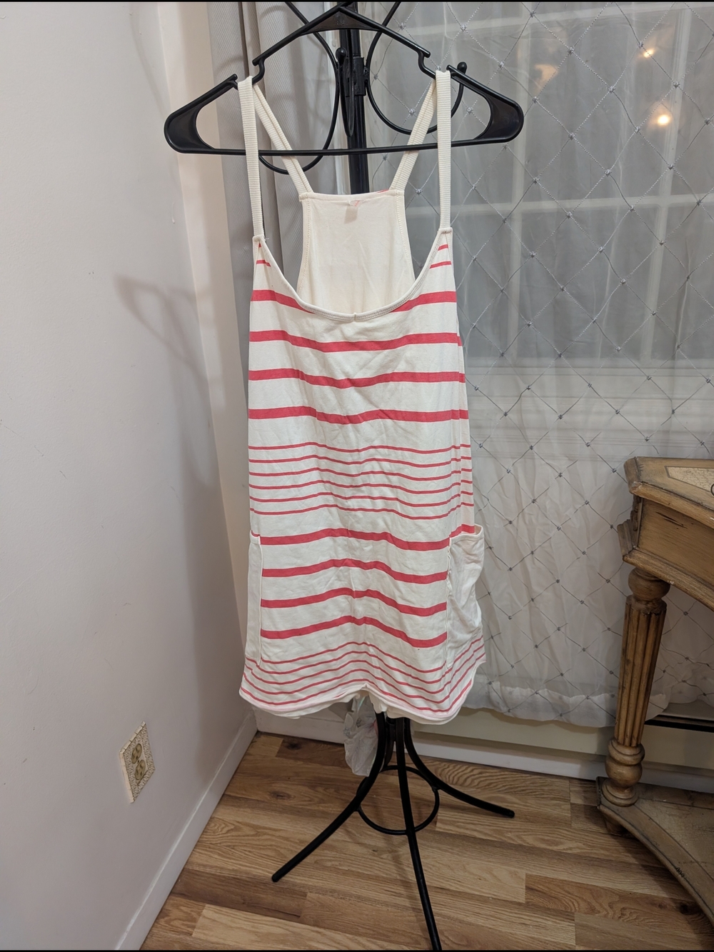 Free People Cream and Coral Striped Sleeveless Romper Size XL